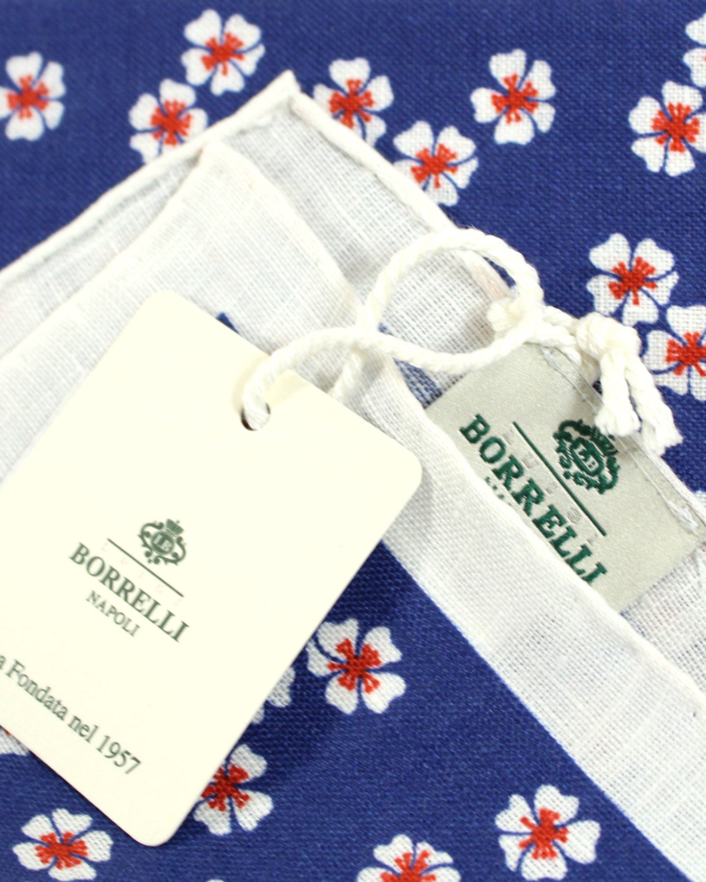 Luigi Borrelli Pocket Square Navy Red Floral