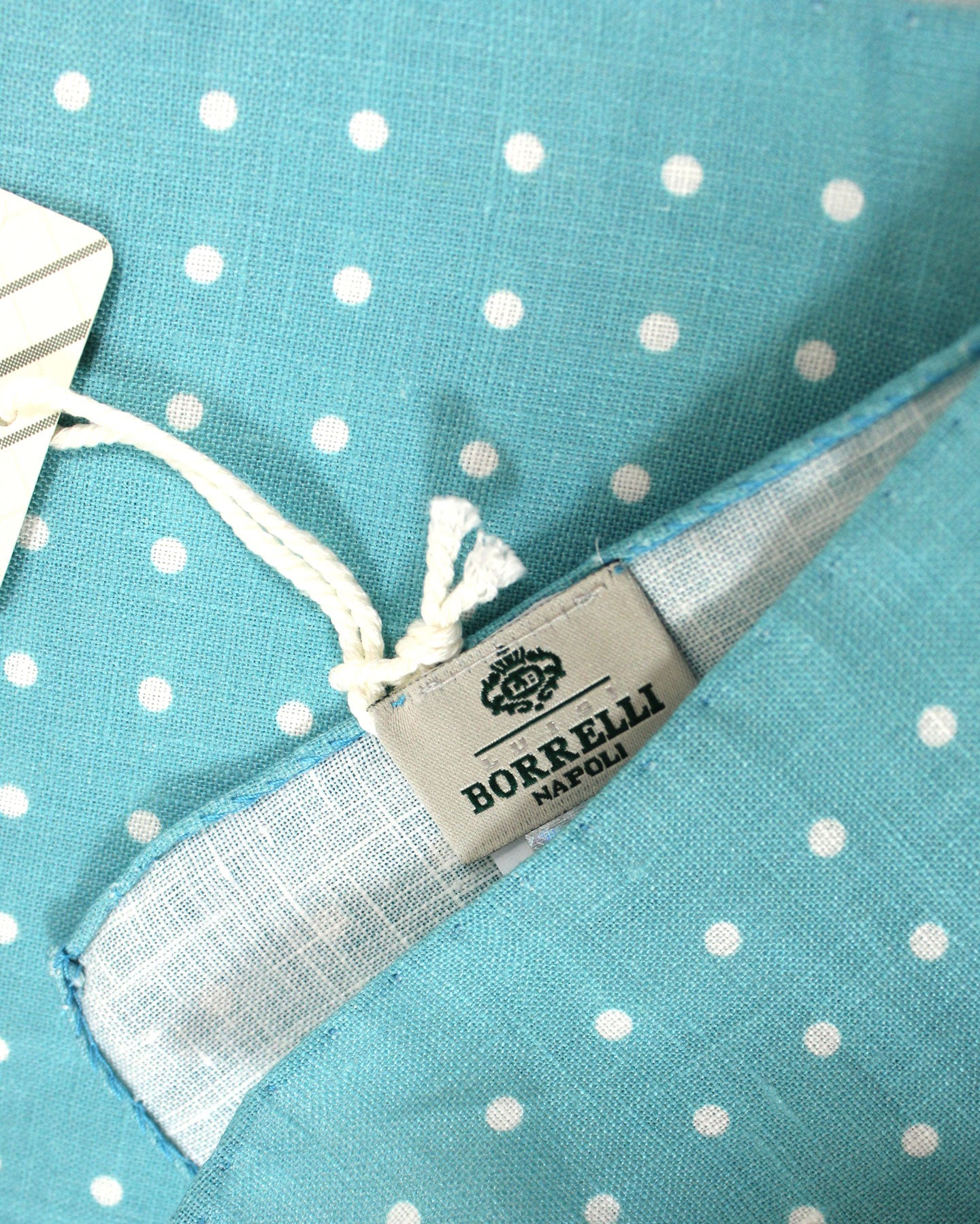 Luigi Borrelli Silk Pocket Square Aqua White Dots
