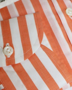 Luigi Borrelli Dress Shirt White Orange Stripes 42 - 16 1/2