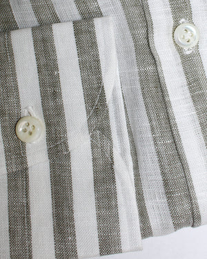 Luigi Borrelli Linen Shirt White Gray Stripes Button-Down 39 - 15 1/2
