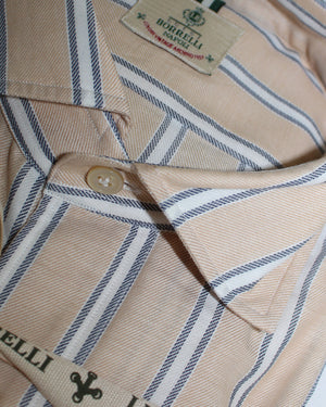 Luigi Borrelli Sport Shirt Cream White Navy Stripes 39 - 15 1/2