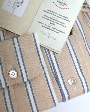 Luigi Borrelli Sport Shirt Cream White Navy Stripes 39 - 15 1/2