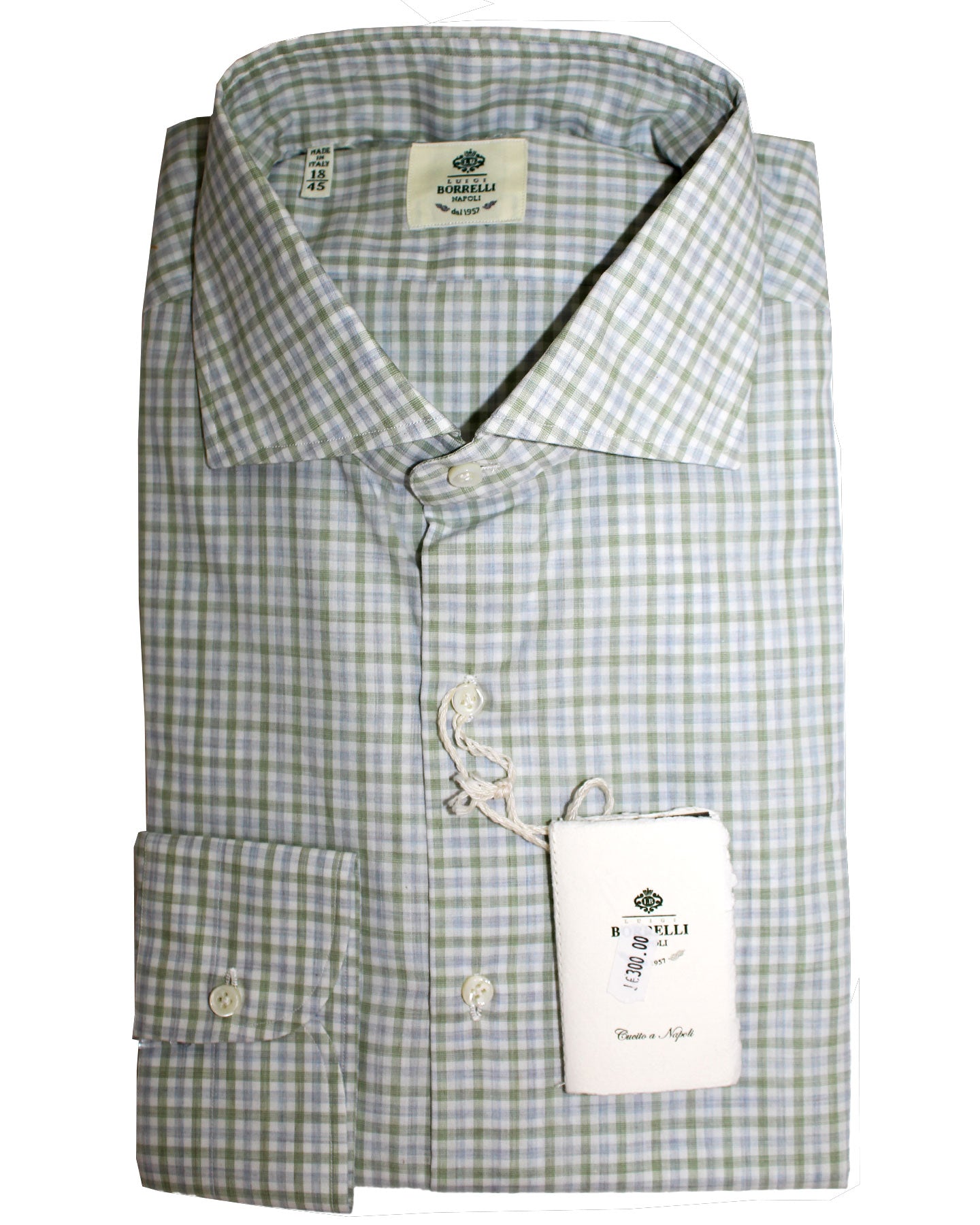 Luigi Borrelli Dress Shirt White Green Blue