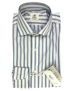 Luigi Borrelli Dress Shirt White Dark Blue Stripes 