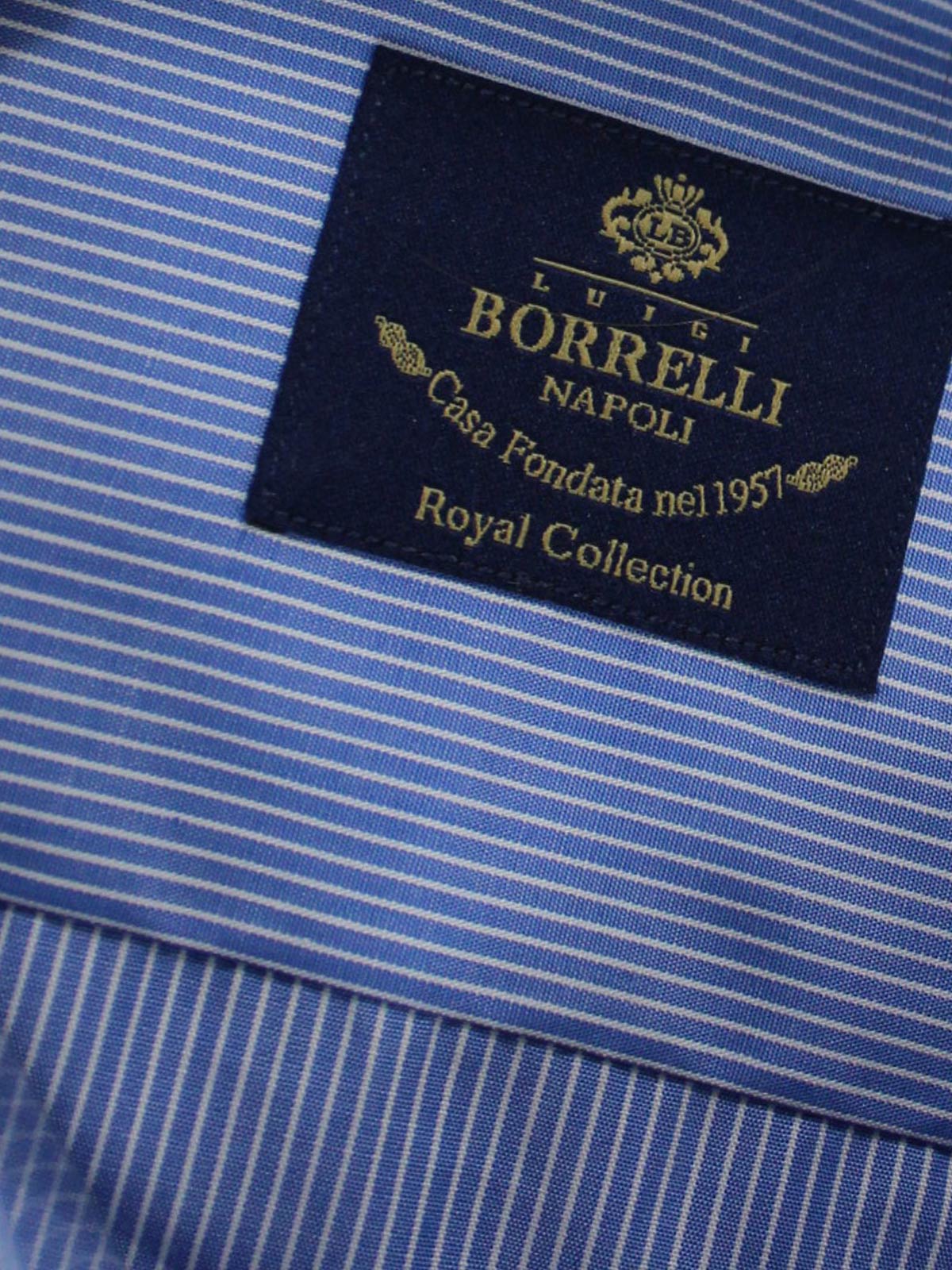 Luigi Borrelli Dress Shirt ROYAL COLLECTION - Blue White Stripes 38 - 15 1/2 SALE