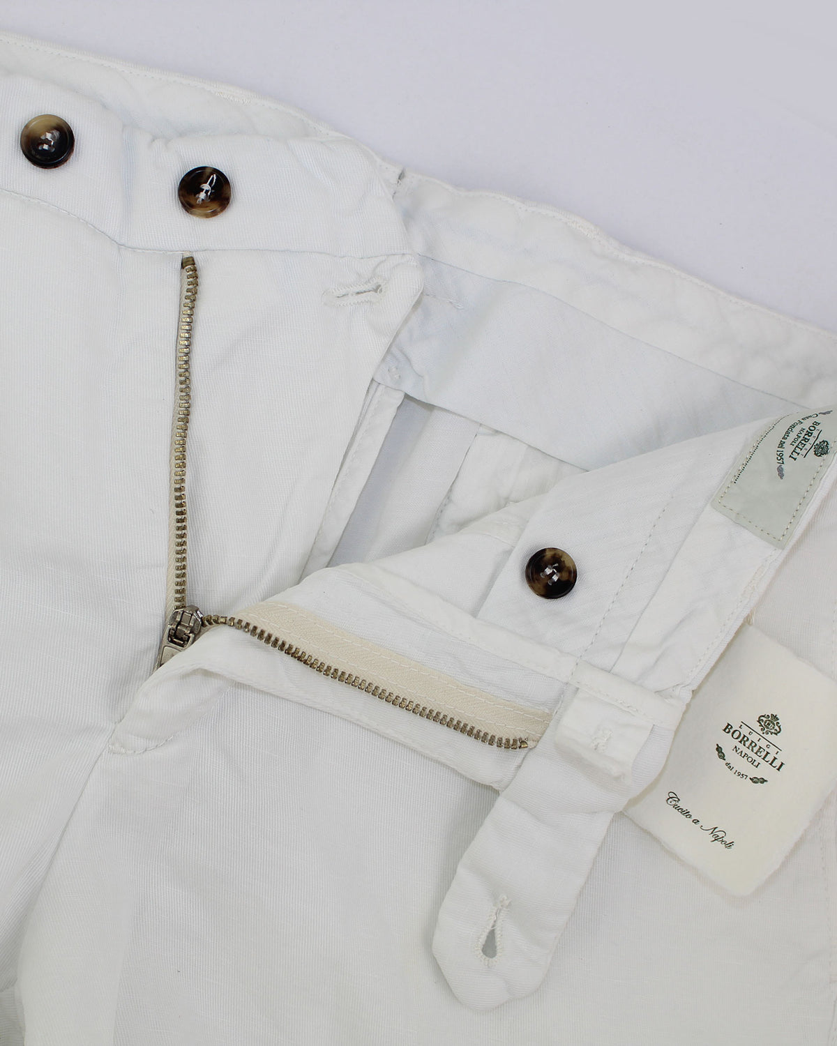 Luigi Borrelli Shorts White Cargo Pockets 35 Slim Fit - Linen Cotton SALE