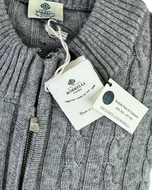 Luigi Borrelli Cardigan Gray Cashmere Silk Zip Sweater