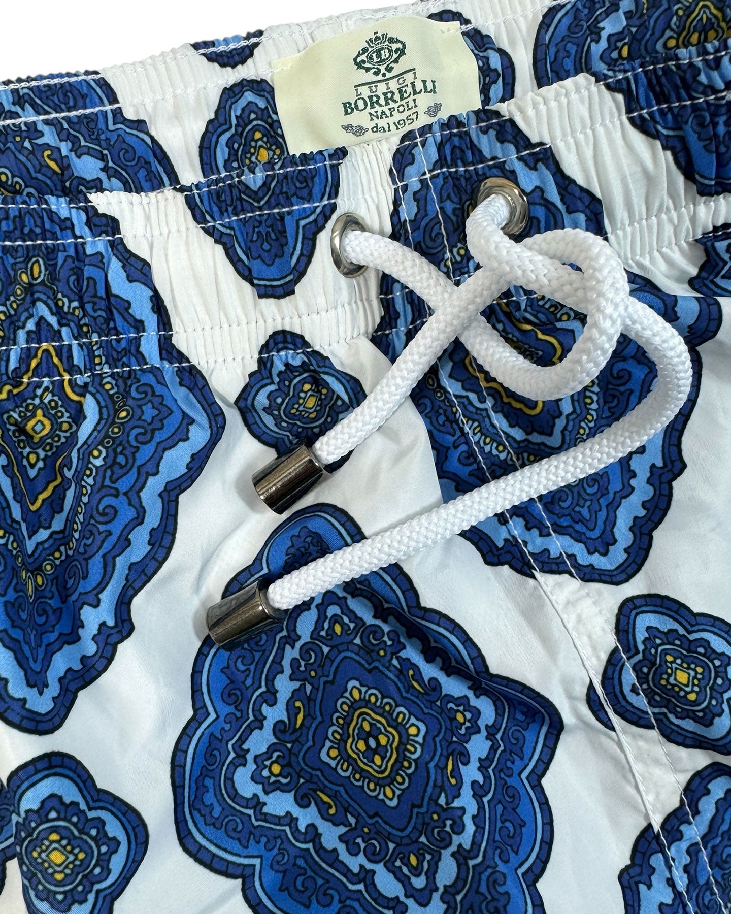 Luigi Borrelli Swim Shorts Blue Medallion Design 