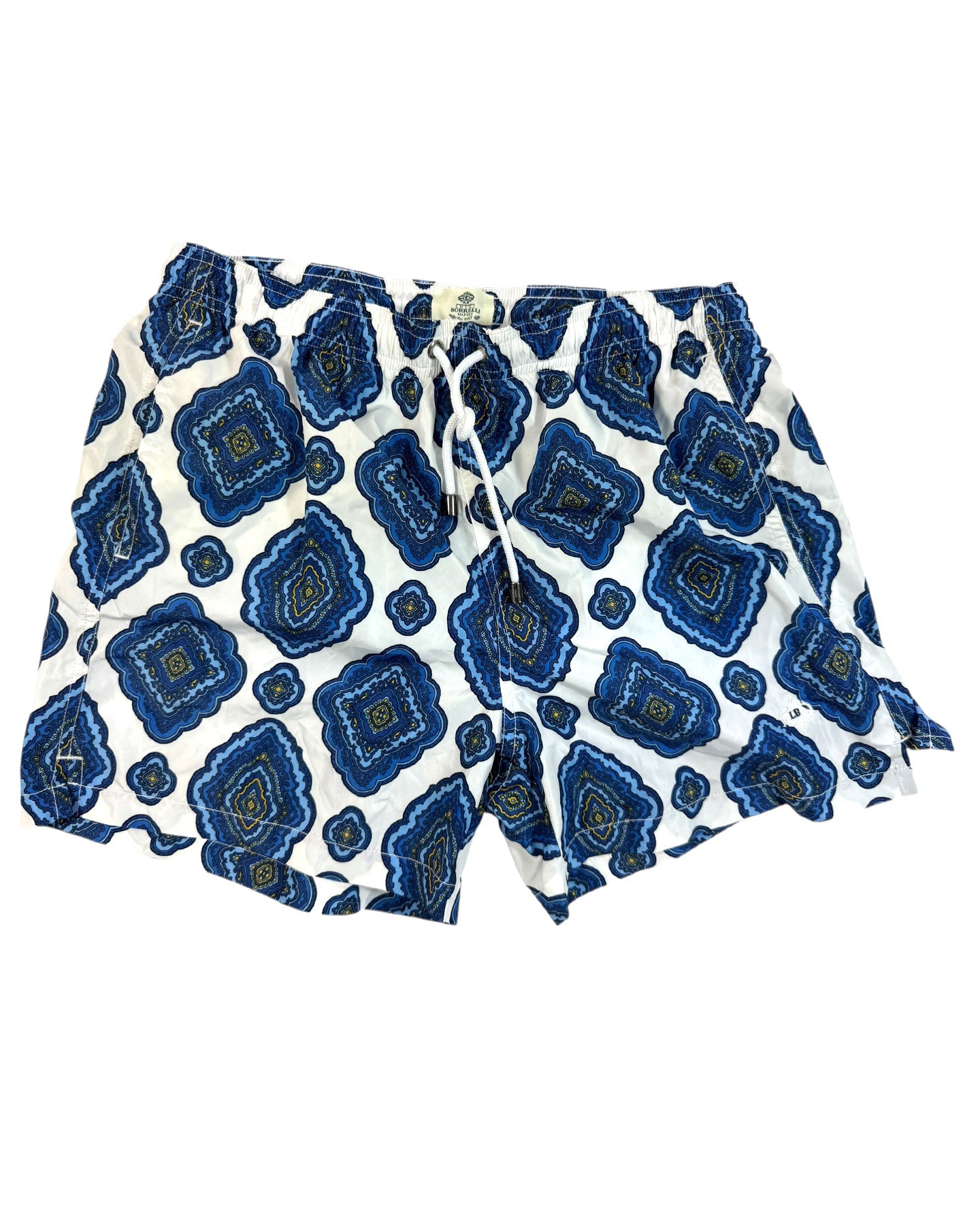 Luigi Borrelli Swim Shorts Blue Medallion Design 