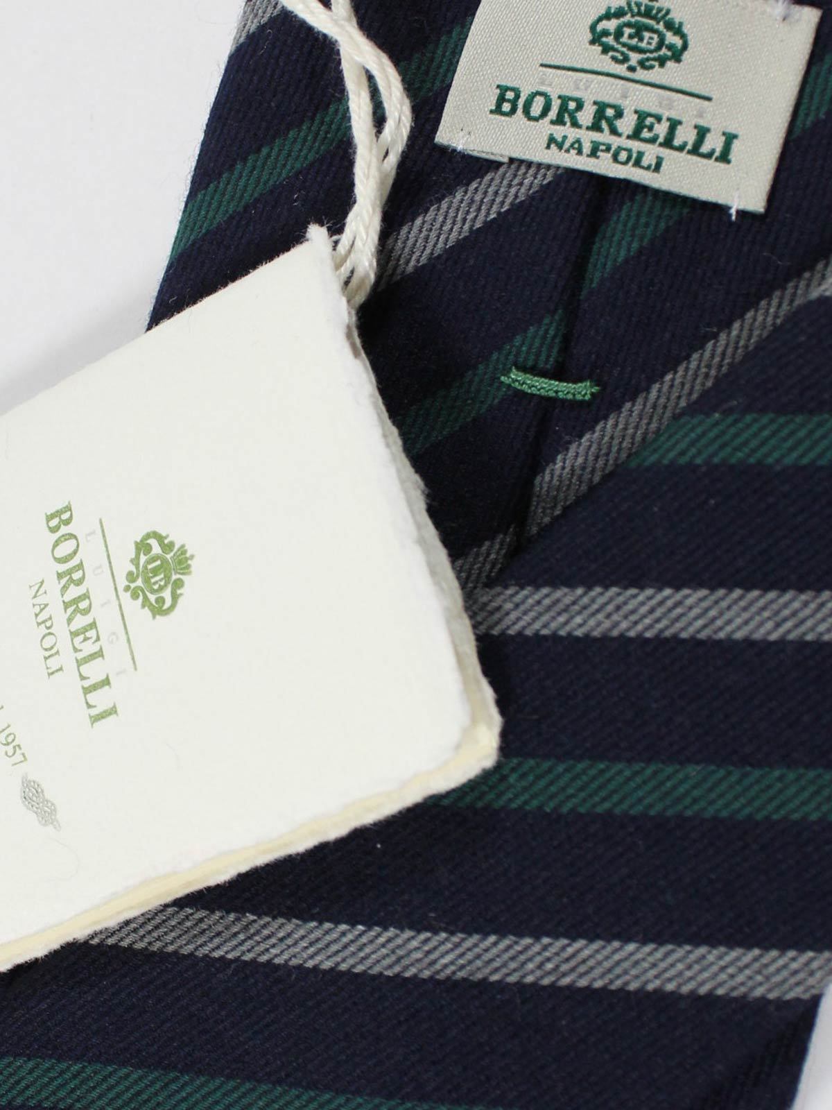 Borrelli Necktie Navy Gray Green Stripes Wool Tie