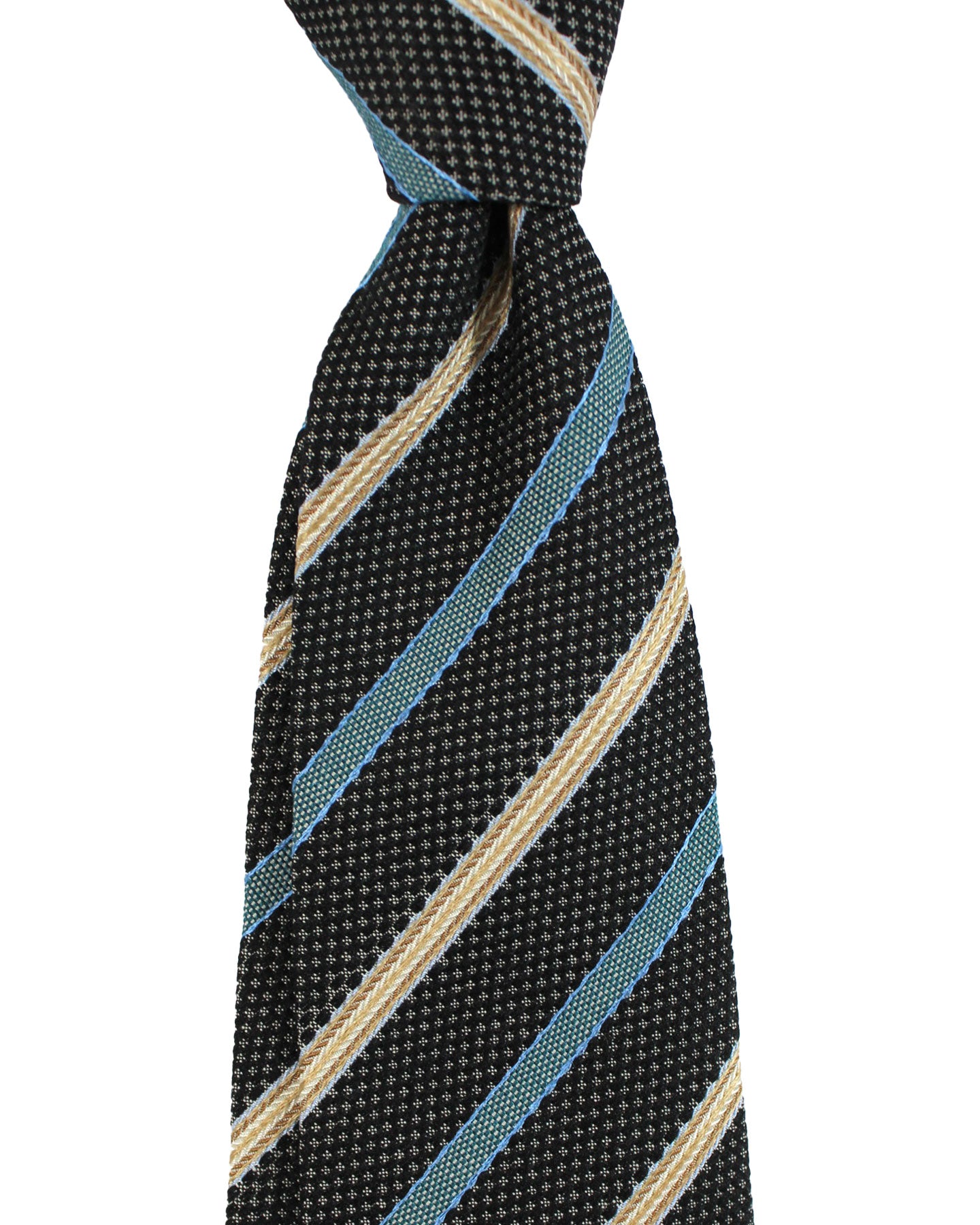 Luigi Borrelli Silk Tie Black Blue Beige Stripes