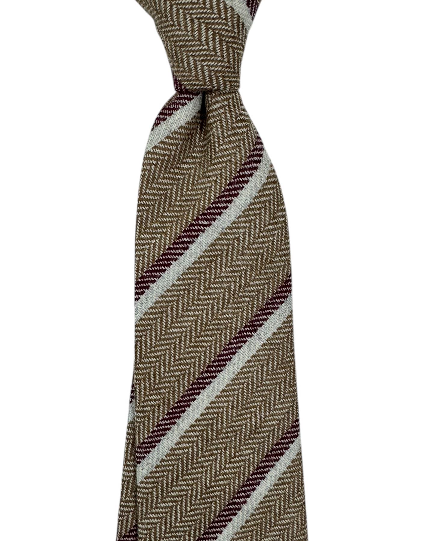 Luigi Borrelli Wool Tie Beige Maroon Stripes