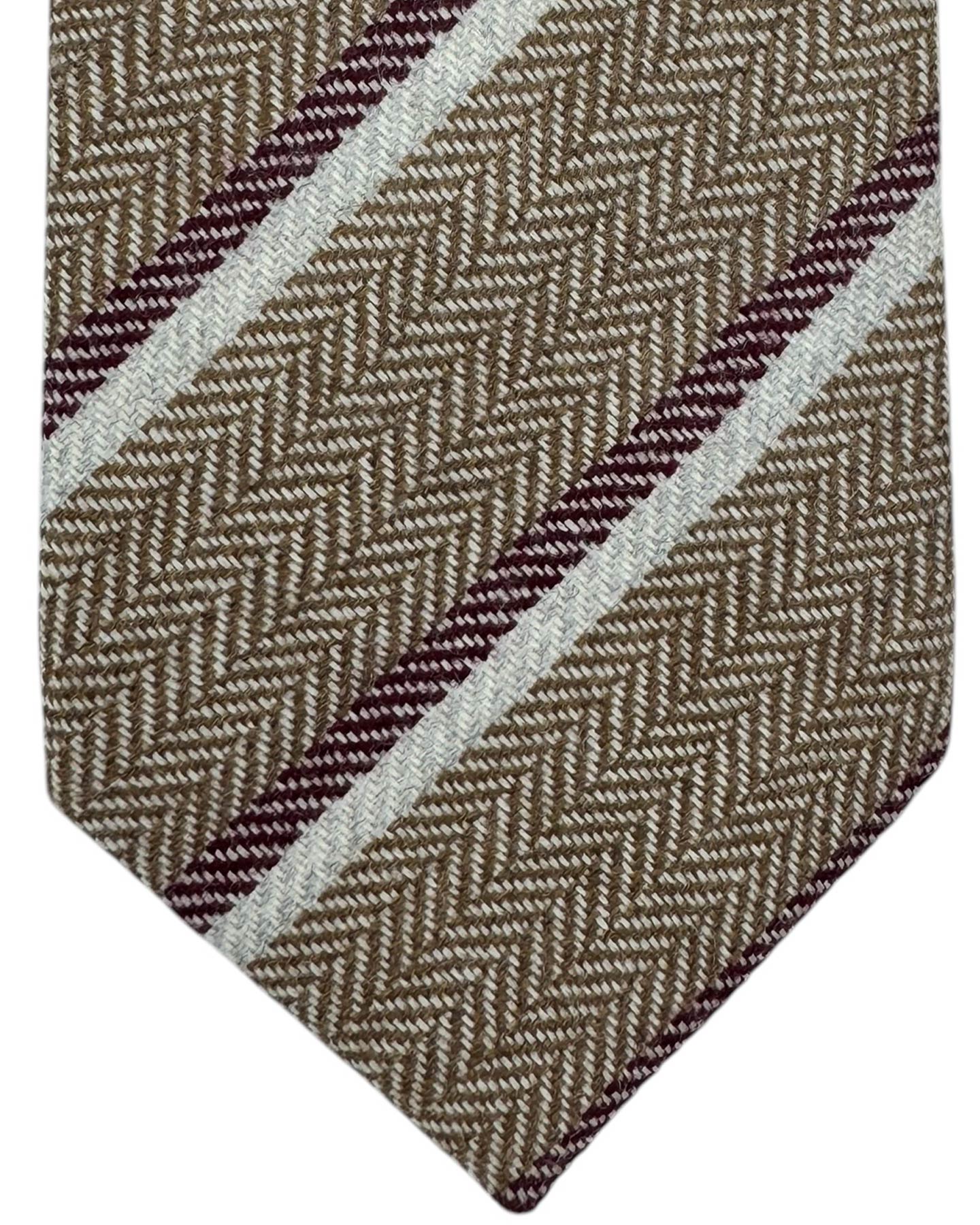 Luigi Borrelli Wool Tie Beige Maroon Stripes