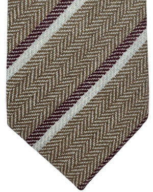 Luigi Borrelli Wool Tie Beige Maroon Stripes