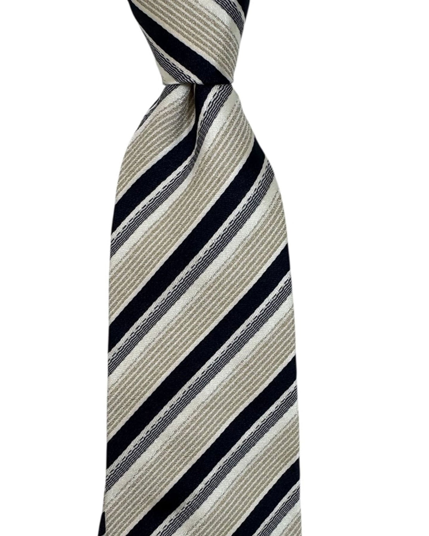 Luigi Borrelli Silk Tie Silver Black Tan Stripes SALE