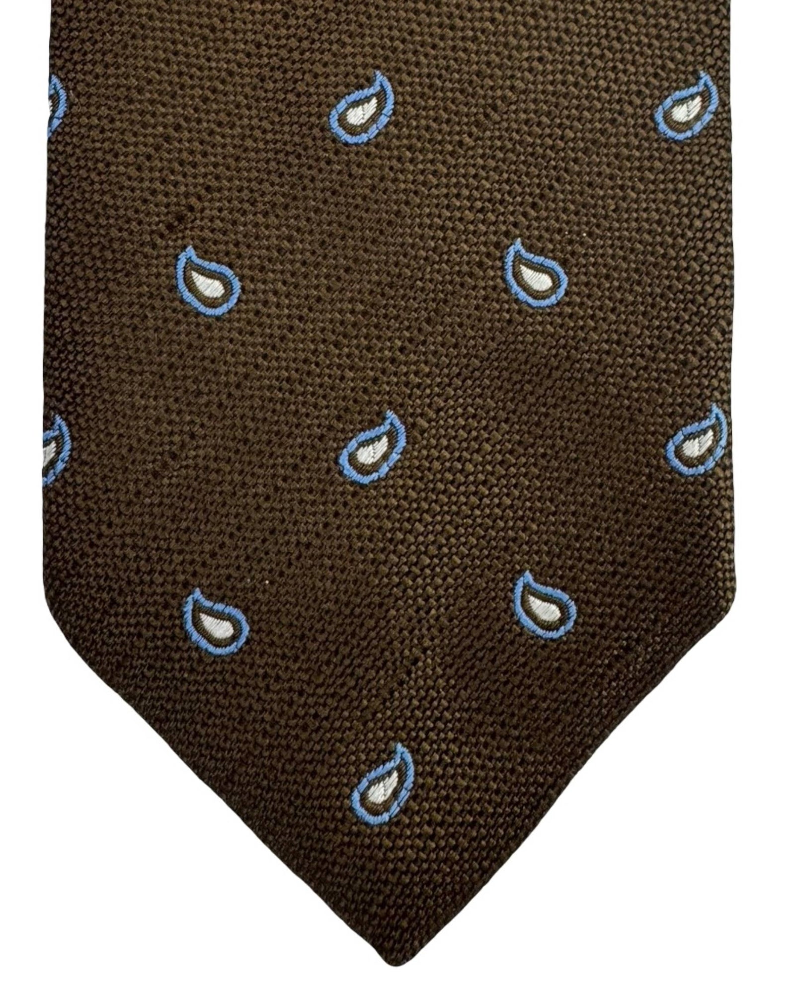 Luigi Borrelli Tie Brown Blue Silver Mini Paisleys