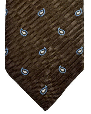 Luigi Borrelli Tie Brown Blue Silver Mini Paisleys