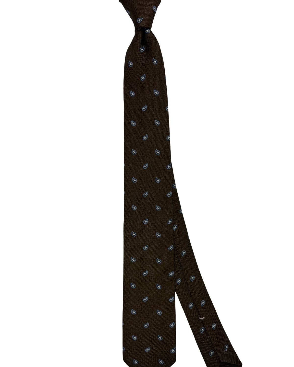 Luigi Borrelli Tie Brown Blue Silver Mini Paisleys