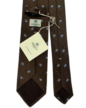 Luigi Borrelli Tie Brown Blue Silver Mini Paisleys
