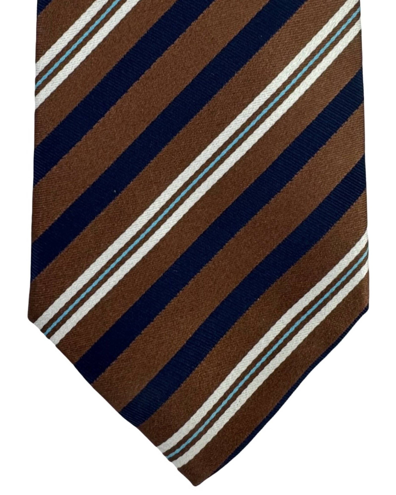 Luigi Borrelli Tie Brown Navy Blue White Stripes