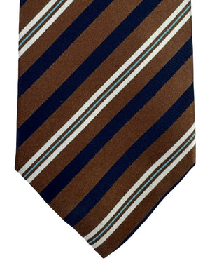 Luigi Borrelli Tie Brown Navy Blue White Stripes