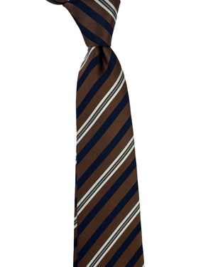 Luigi Borrelli Tie Brown Navy Blue White Stripes
