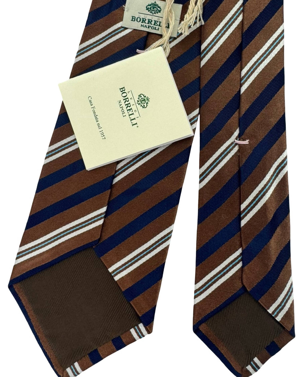 Luigi Borrelli Tie Brown Navy Blue White Stripes
