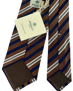 Luigi Borrelli Tie Brown Navy Blue White Stripes