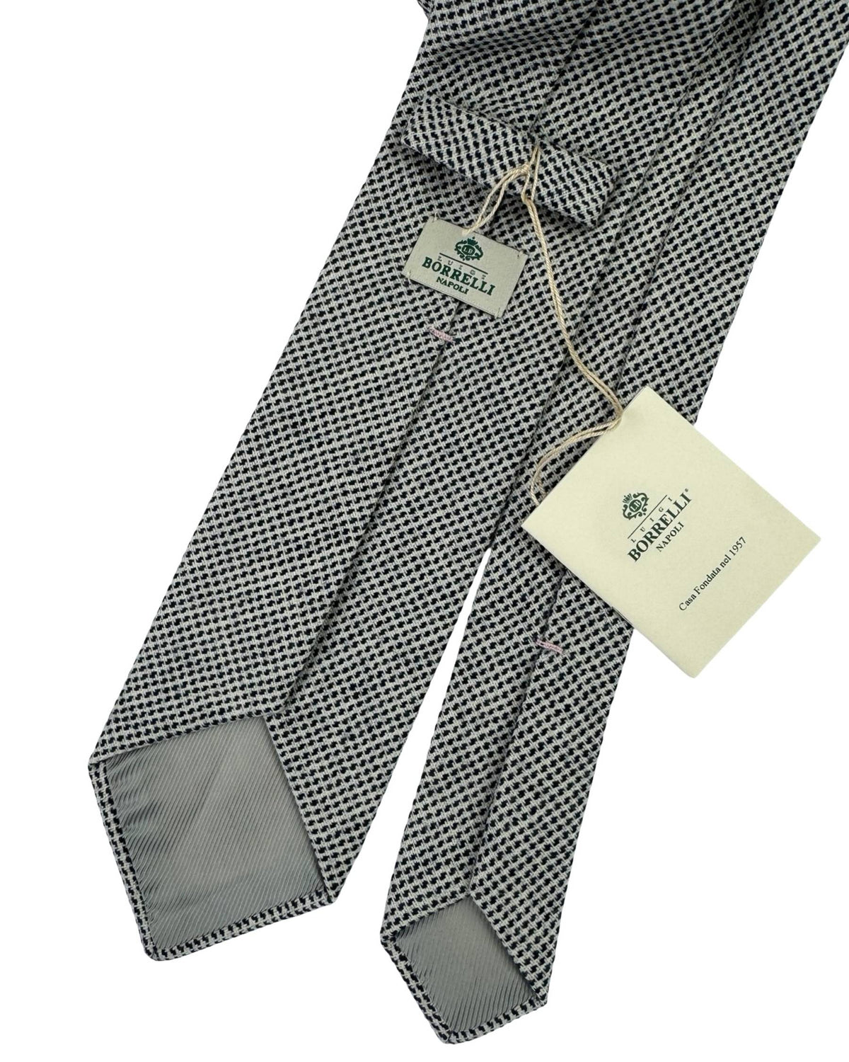 Luigi Borrelli Wool Tie White Navy