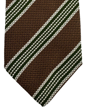Luigi Borrelli Tie Brown Green Silver Stripes