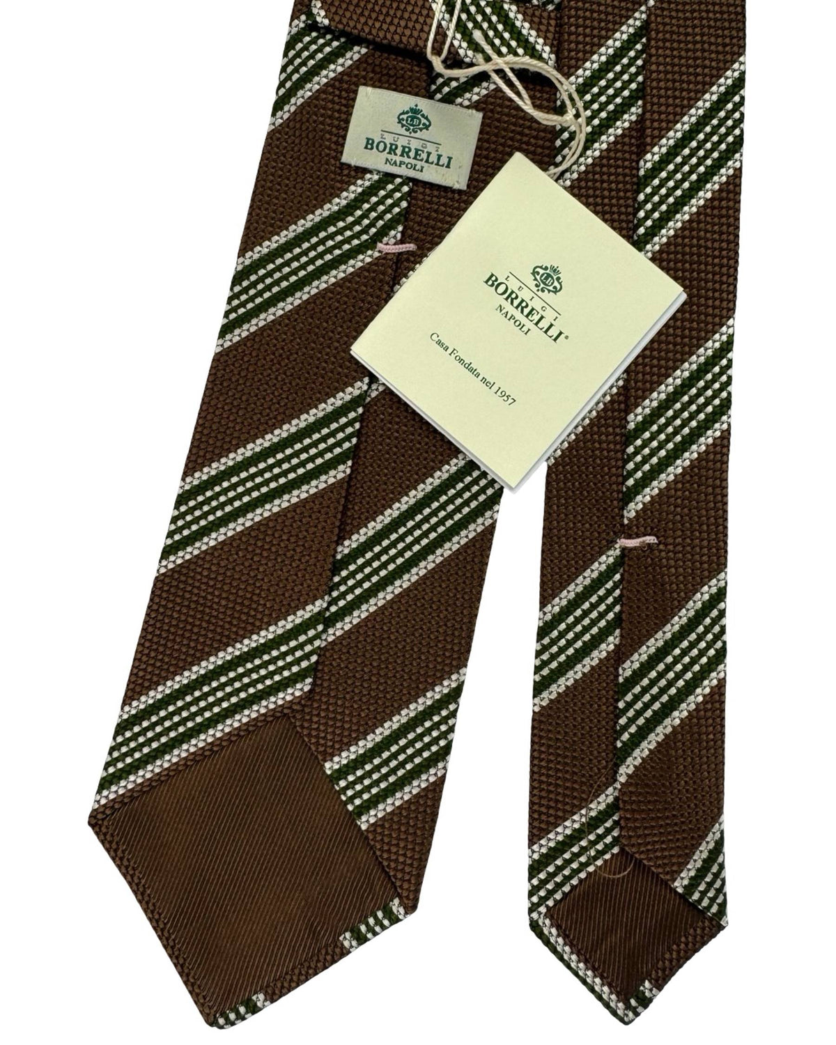 Luigi Borrelli Tie Brown Green Silver Stripes
