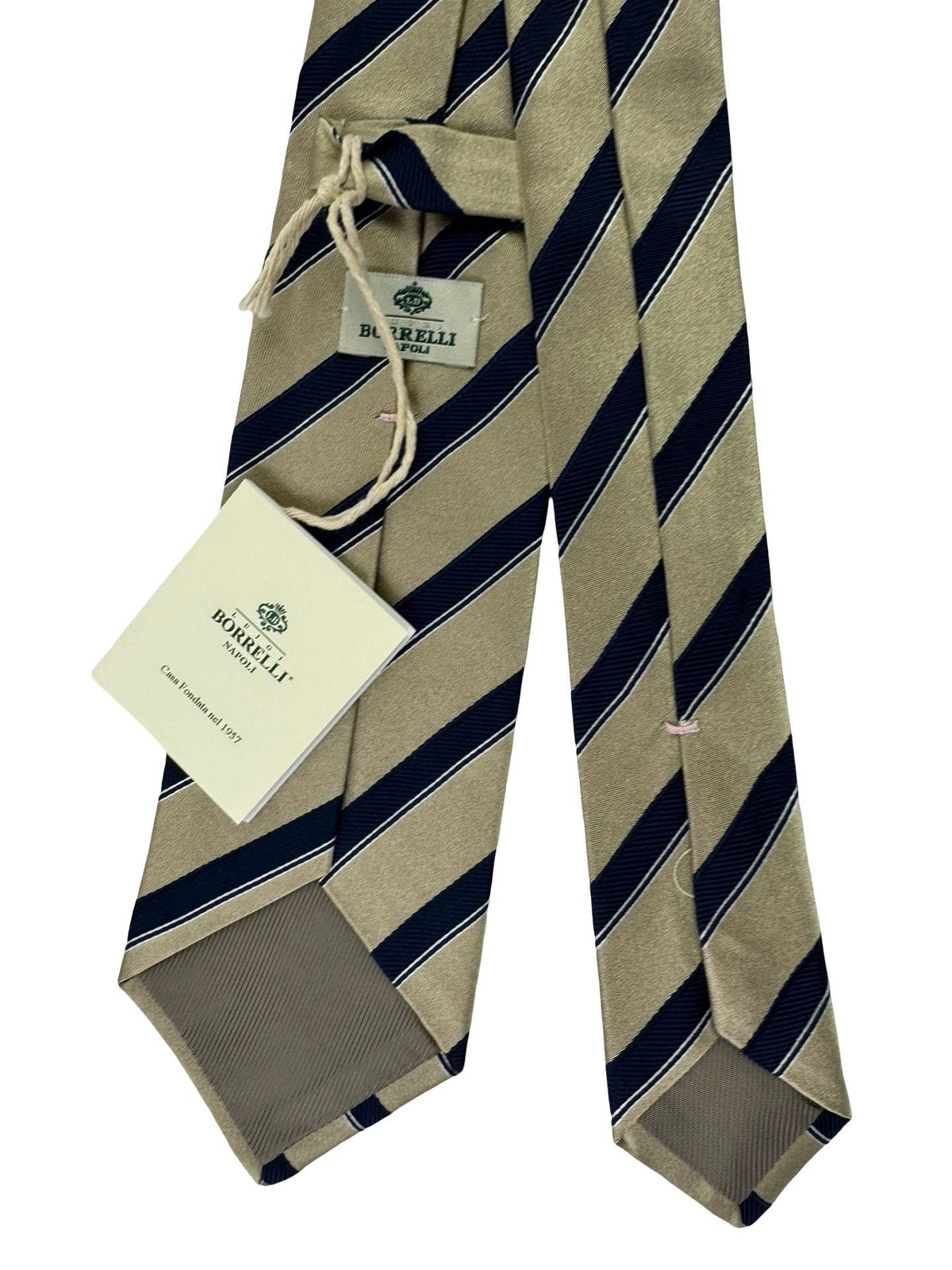 Luigi Borrelli Tie Taupe Dark Navy Stripes