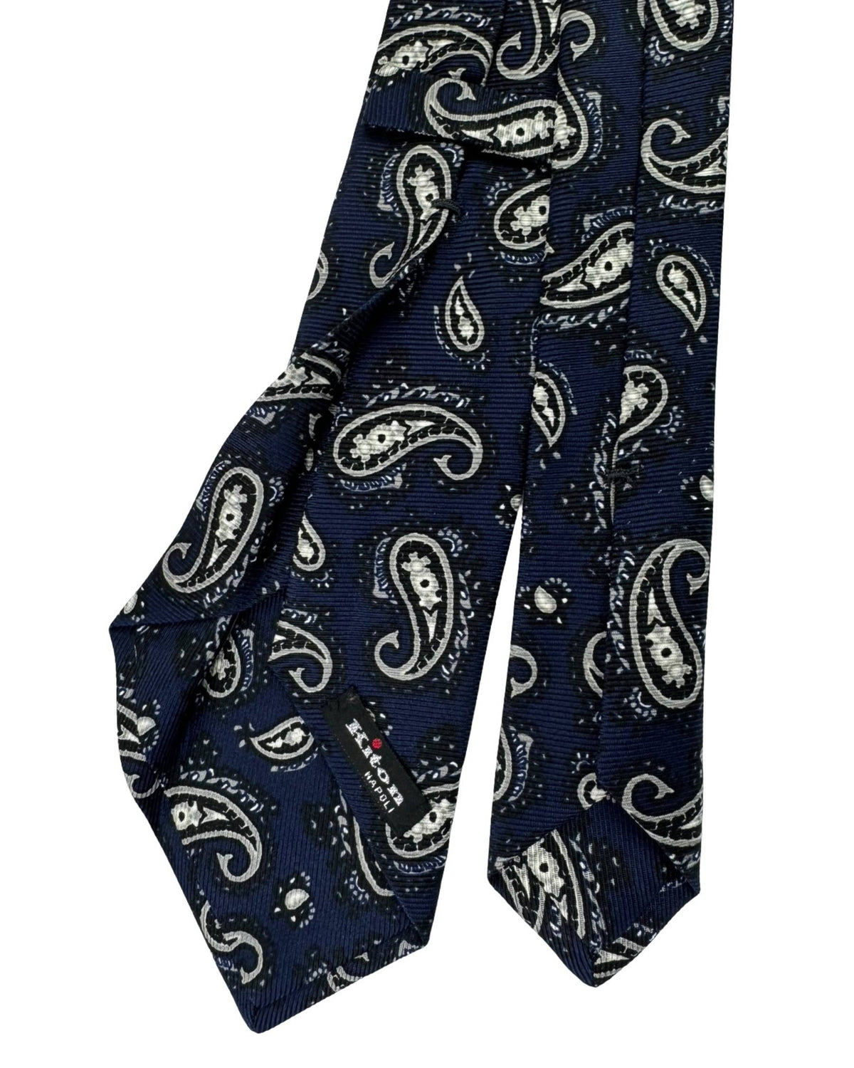 Kiton Sevenfold Tie Dark Navy Grey Paisley