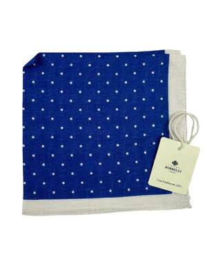 Luigi Borrelli Pocket Square Royal Blue White Dots