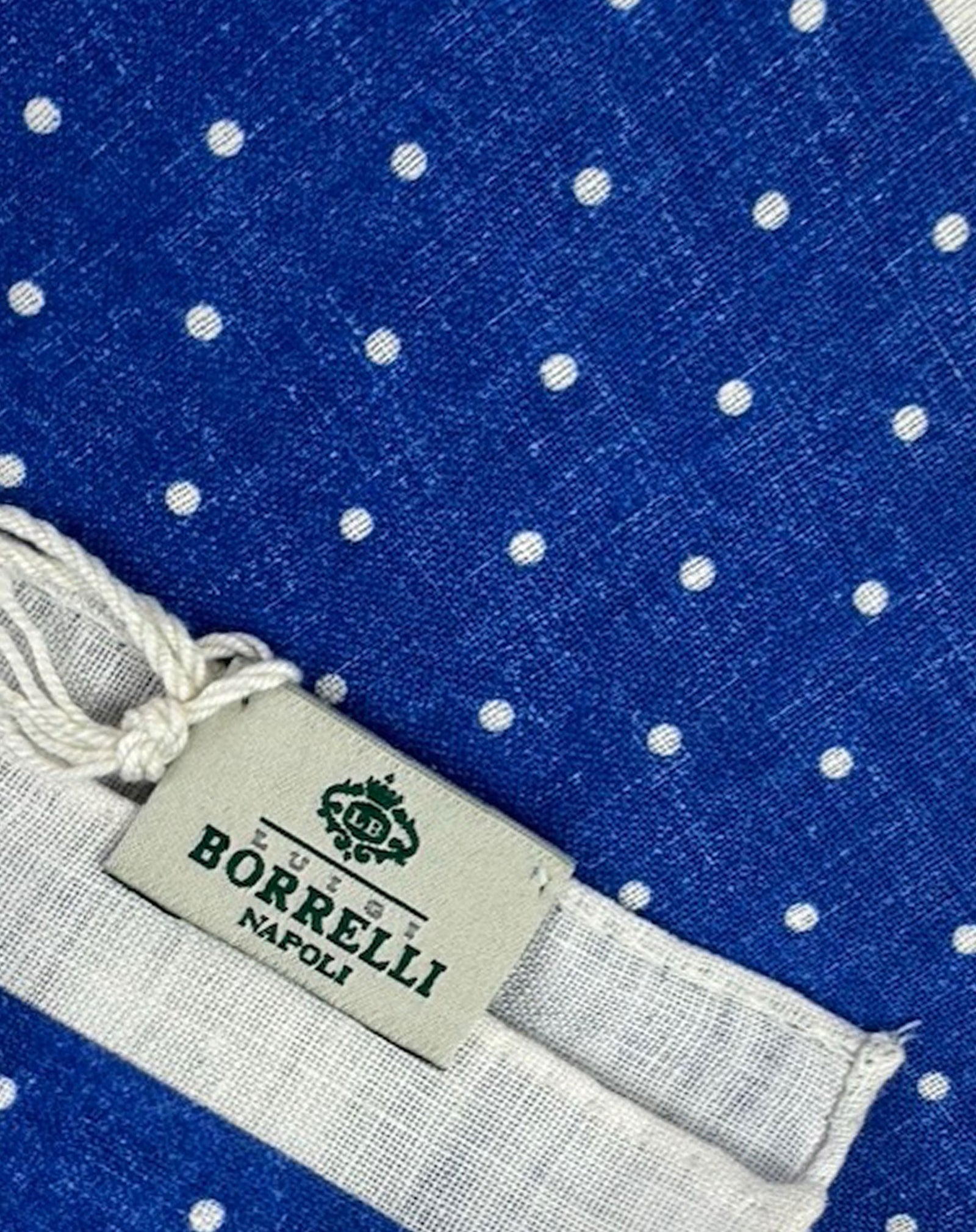 Luigi Borrelli Pocket Square Royal Blue White Dots