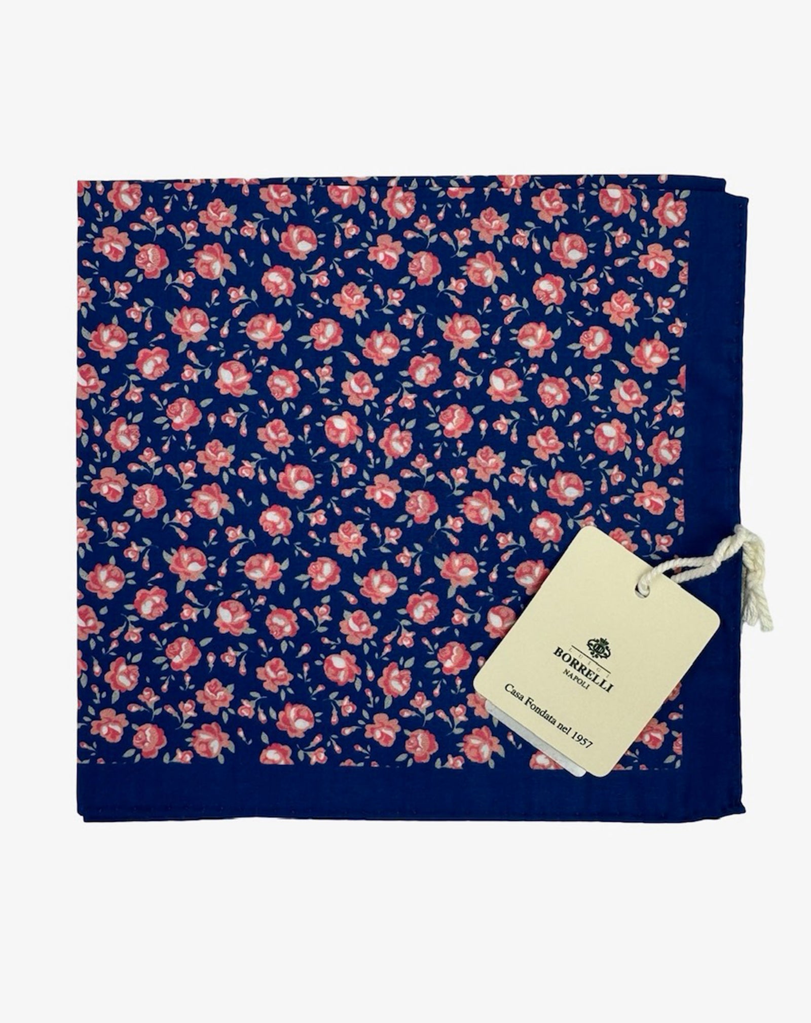 Luigi Borrelli Pocket Square Navy Pink Roses