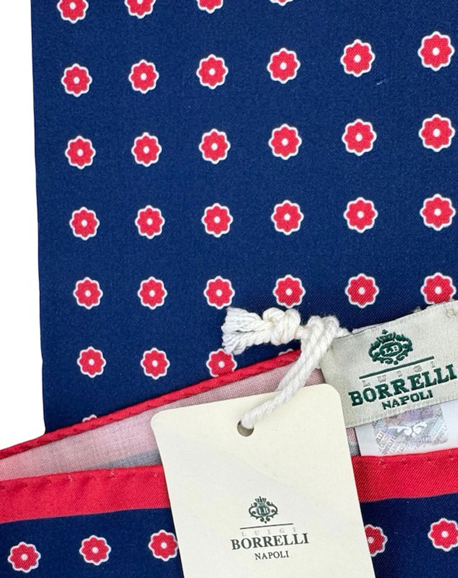 Luigi Borrelli Pocket Square Brown Navy Red Geometric