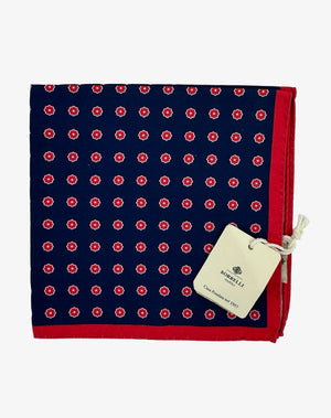 Luigi Borrelli Pocket Square Brown Navy Red Geometric