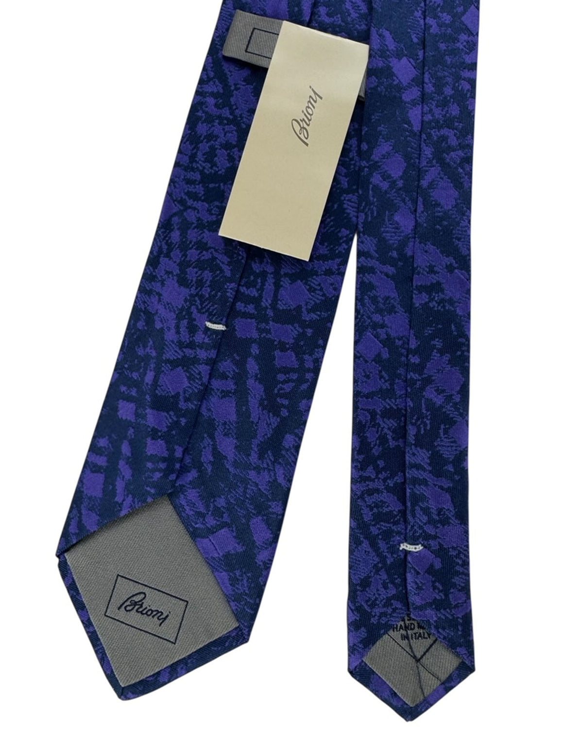 Brioni Silk Tie Purple And Black Abstract Jacquard