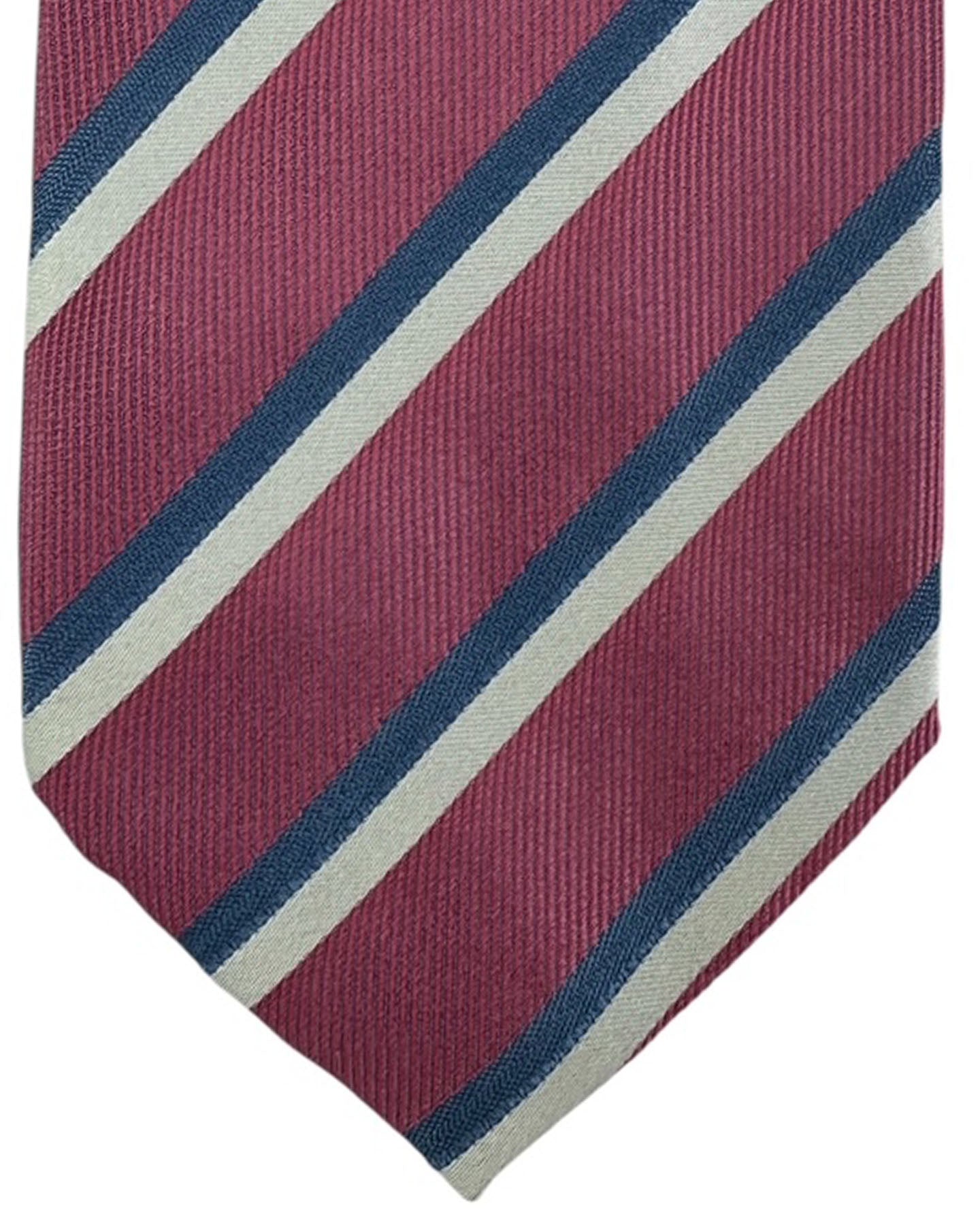Brioni Silk Tie Pink Midnight Blue Silver Stripes