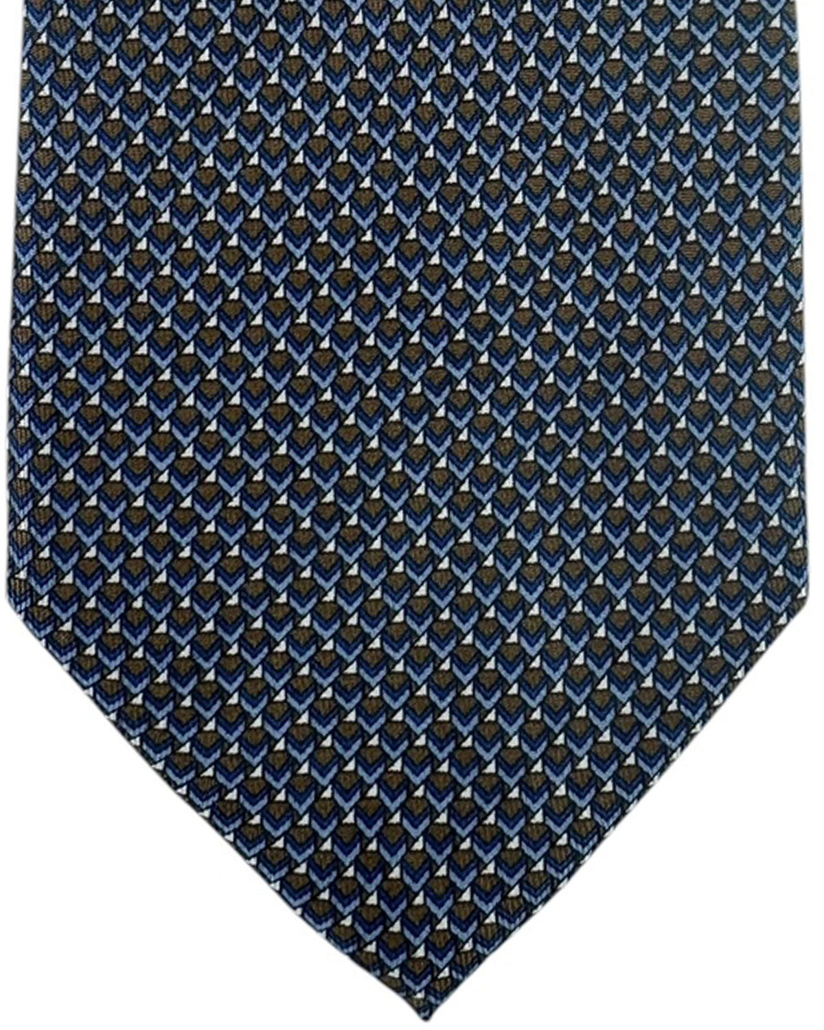 Brioni Silk Tie Midnight Blue Brown Micro Geometric