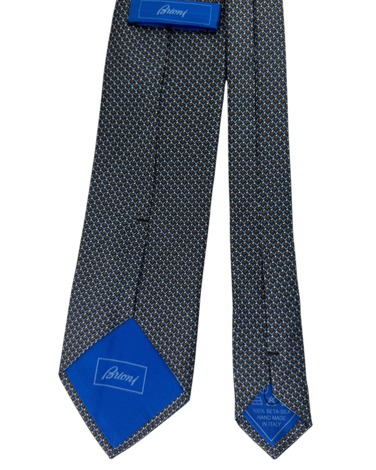 Brioni Silk Tie Blue Chevron Weave with Tan Accents