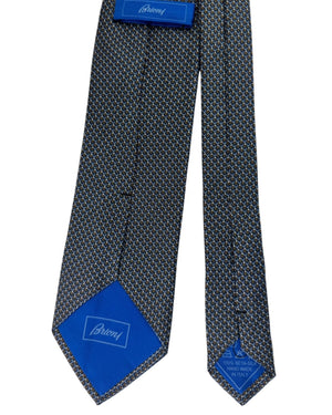 Brioni Silk Tie Blue Chevron Weave with Tan Accents