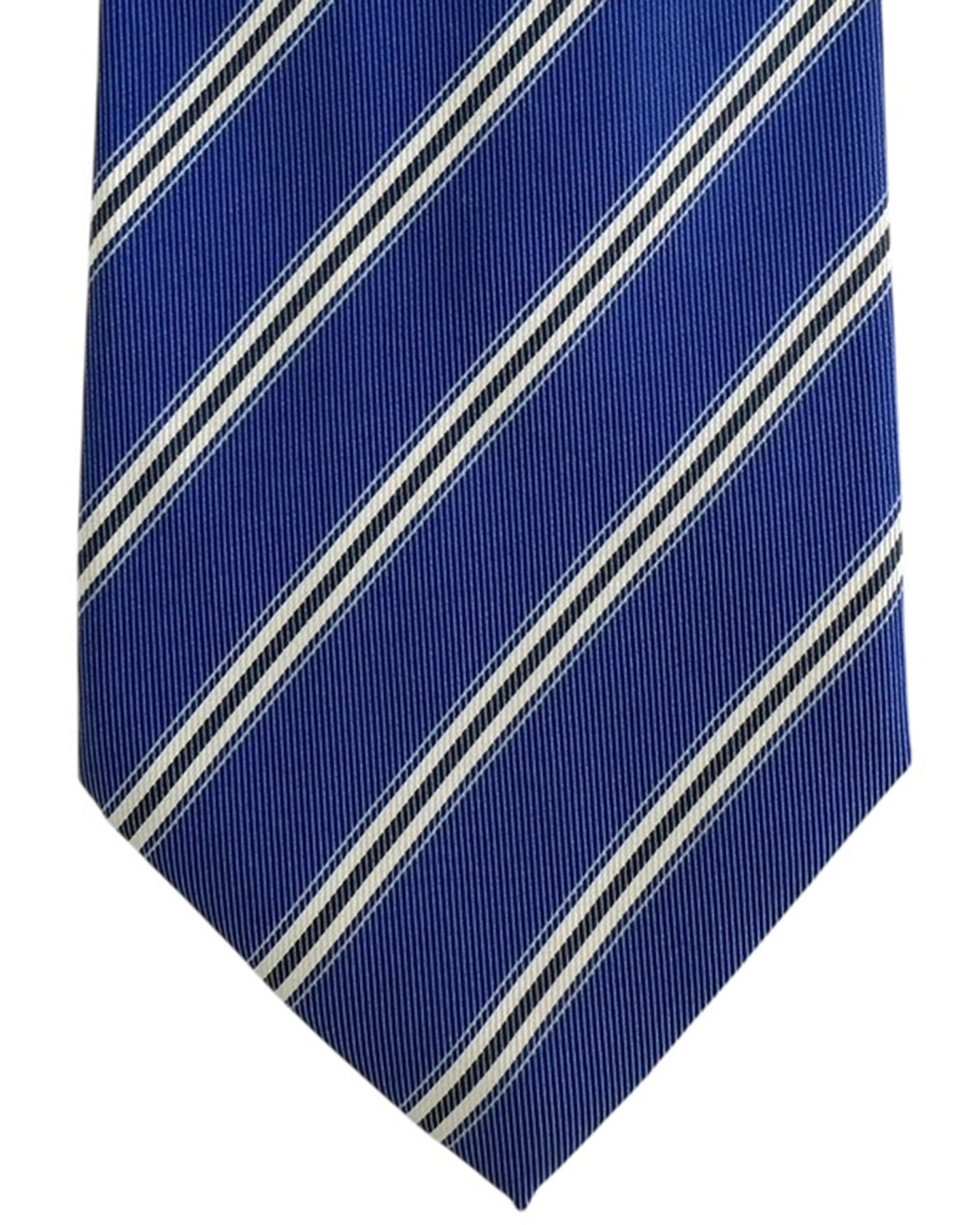 Brioni Silk Tie Royal Blue White Stripes