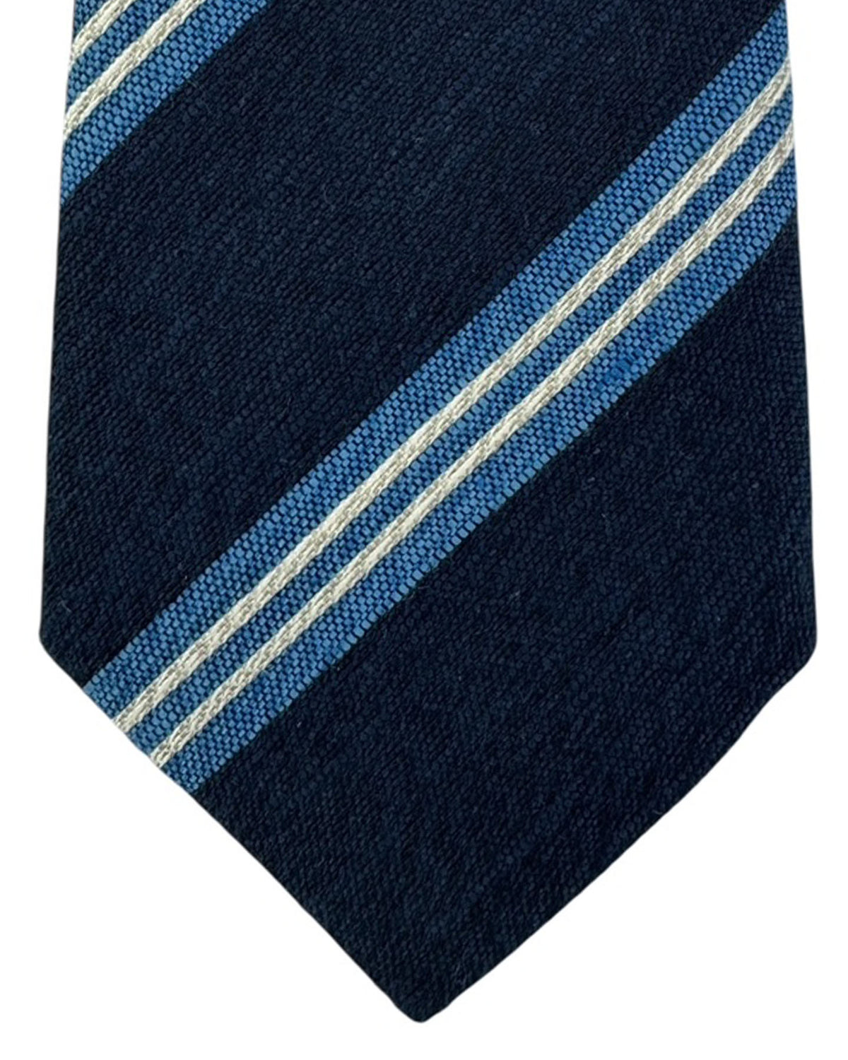 Canali Silk Tie Navy Blue Stripes - Cotton Linen Silk
