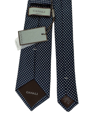 Canali Tie Midnight Blue White Micro Floral Pattern