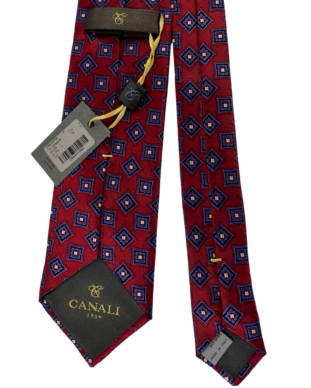 Canali Tie Red Blue Framed Diamond Pattern