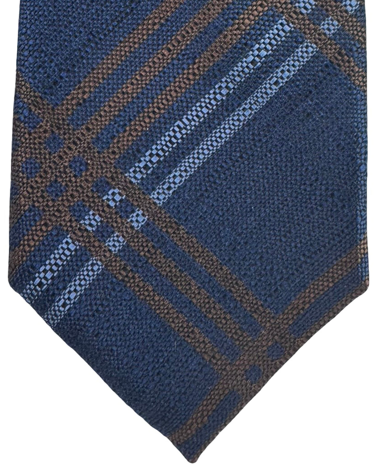 Canali Tie Dark Blue Brown Plaid