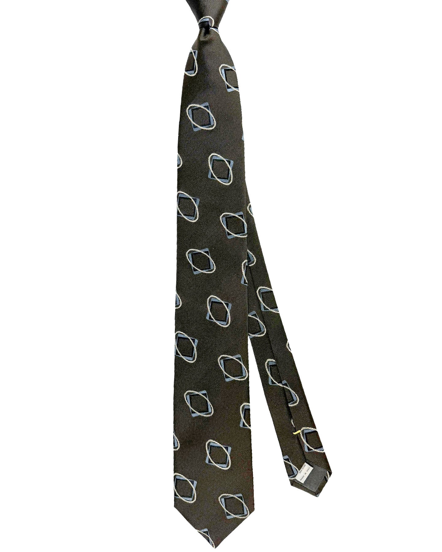 Canali Silk Tie Gray Silver Geometric Pattern - Classic Italian