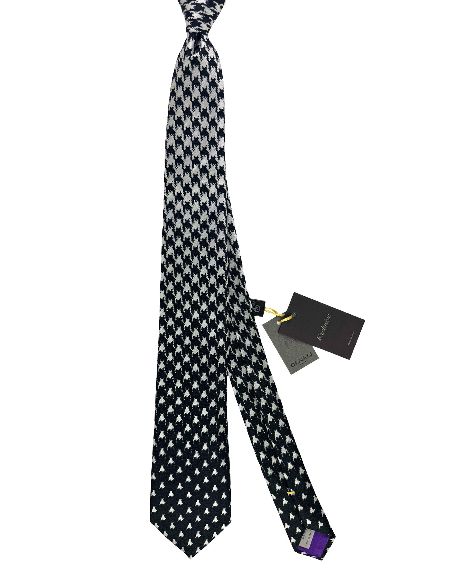 Canali Tie Black Silver Houndstooth - Exclusive Collection